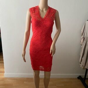 The Vintage Shop Vibrant Red Lace Mini Dress